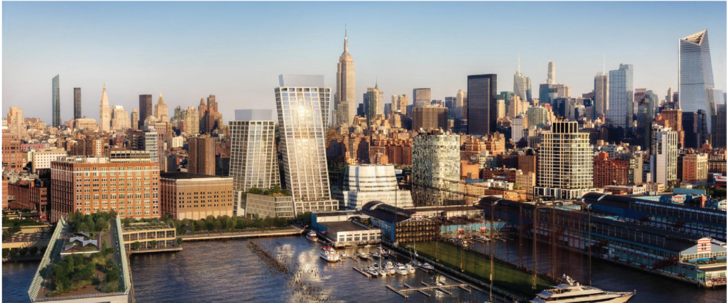 A visual representation of the New York City skyline, showcasing prominent buildings and landmarks in a digital format.

